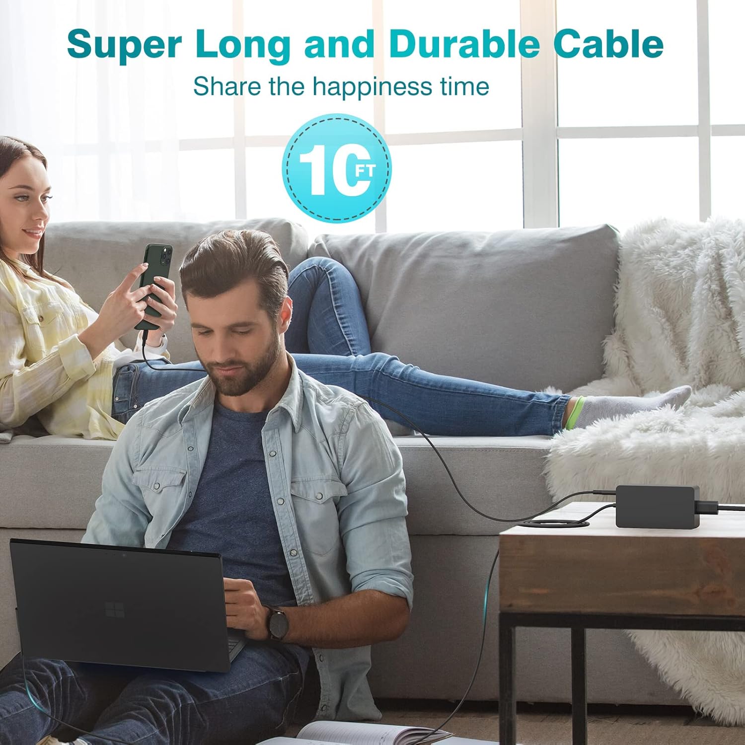 65W Charger Compatible with Microsoft Surface Pro 11, 10, 9, 8, 7 , 7, 6, 5, 4, 3, X, Power Adapter for Windows Surface Laptop 7/6/5/4/3/2/1, Go Tablet, Book 3/2/1, Support 44W, 36W, LED, 10FT